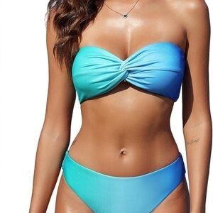 3/25$(mix)Zaful Green and Blue Gradient Bikini with Twist Detail Size 4